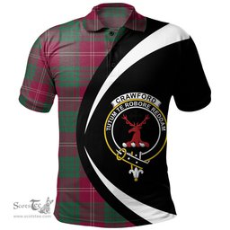 ScotsTee Shop Scottish Crawford Red Modern Clan Crest Personalized Tartan Polo Shirt Circle Style Back Shirt with Your Text
