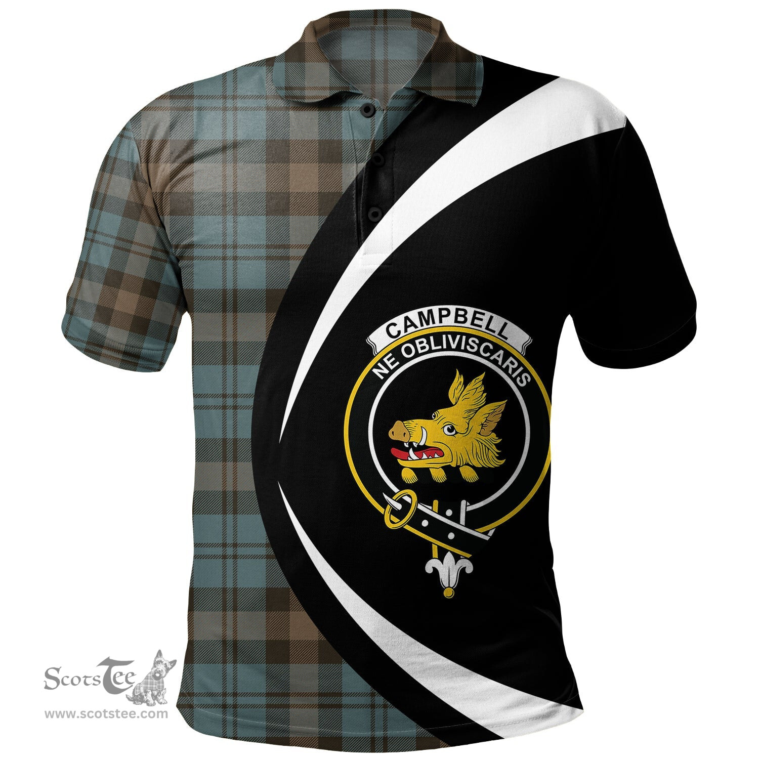 ScotsTee Shop Scottish Campbell of Glenlyon Weathered 2 Clan Crest Personalized Tartan Polo Shirt Circle Style Back Shirt with Your Text