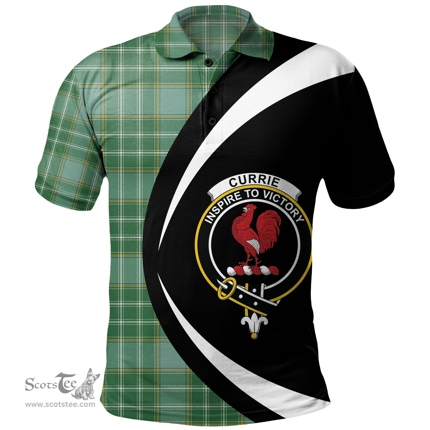 ScotsTee Shop Scottish Currie Ancient Clan Crest Personalized Tartan Polo Shirt Circle Style Back Shirt with Your Text