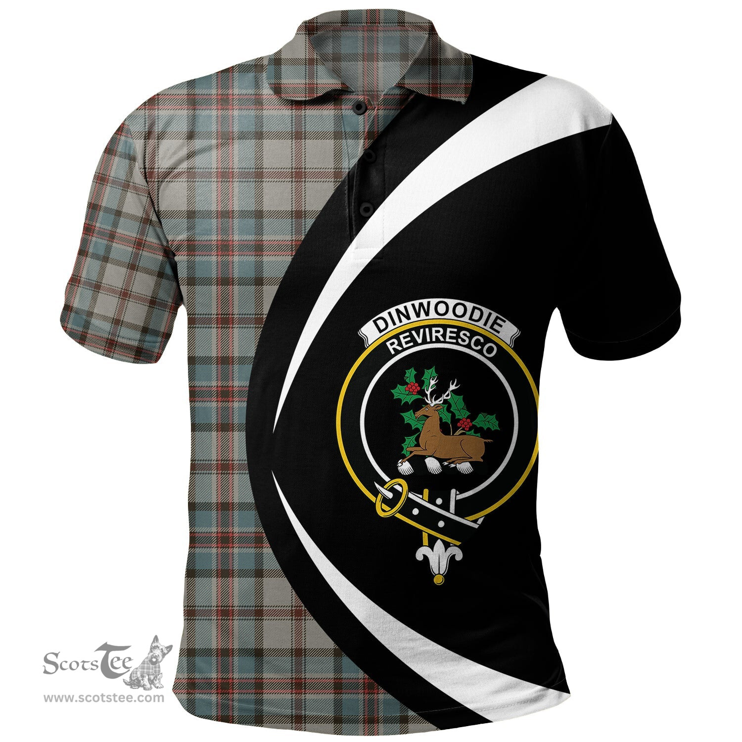ScotsTee Shop Scottish Dinwoodie Weathered Clan Crest Personalized Tartan Polo Shirt Circle Style Back Shirt with Your Text