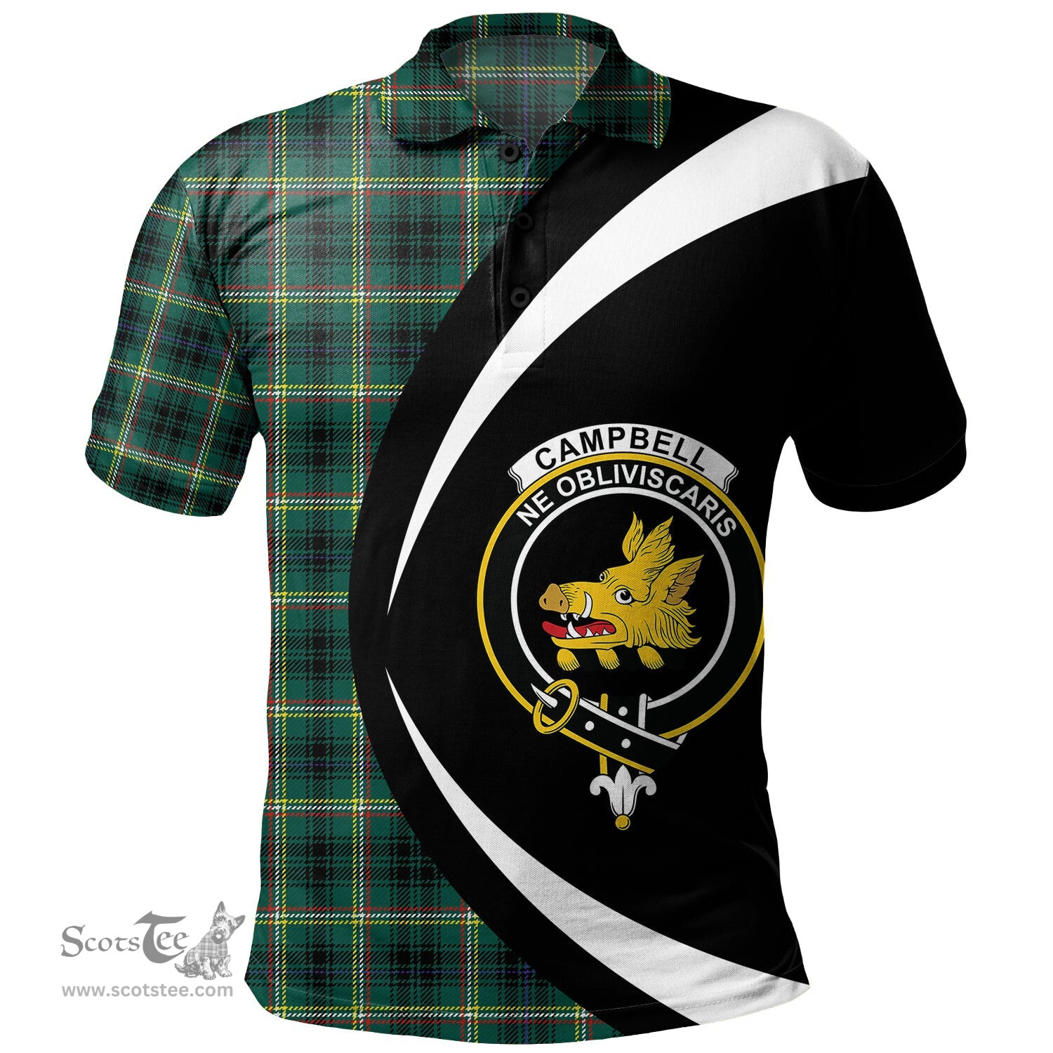ScotsTee Shop Scottish Campbell Marquis of Lorne Modern 2 Clan Crest Personalized Tartan Polo Shirt Circle Style Back Shirt with Your Text