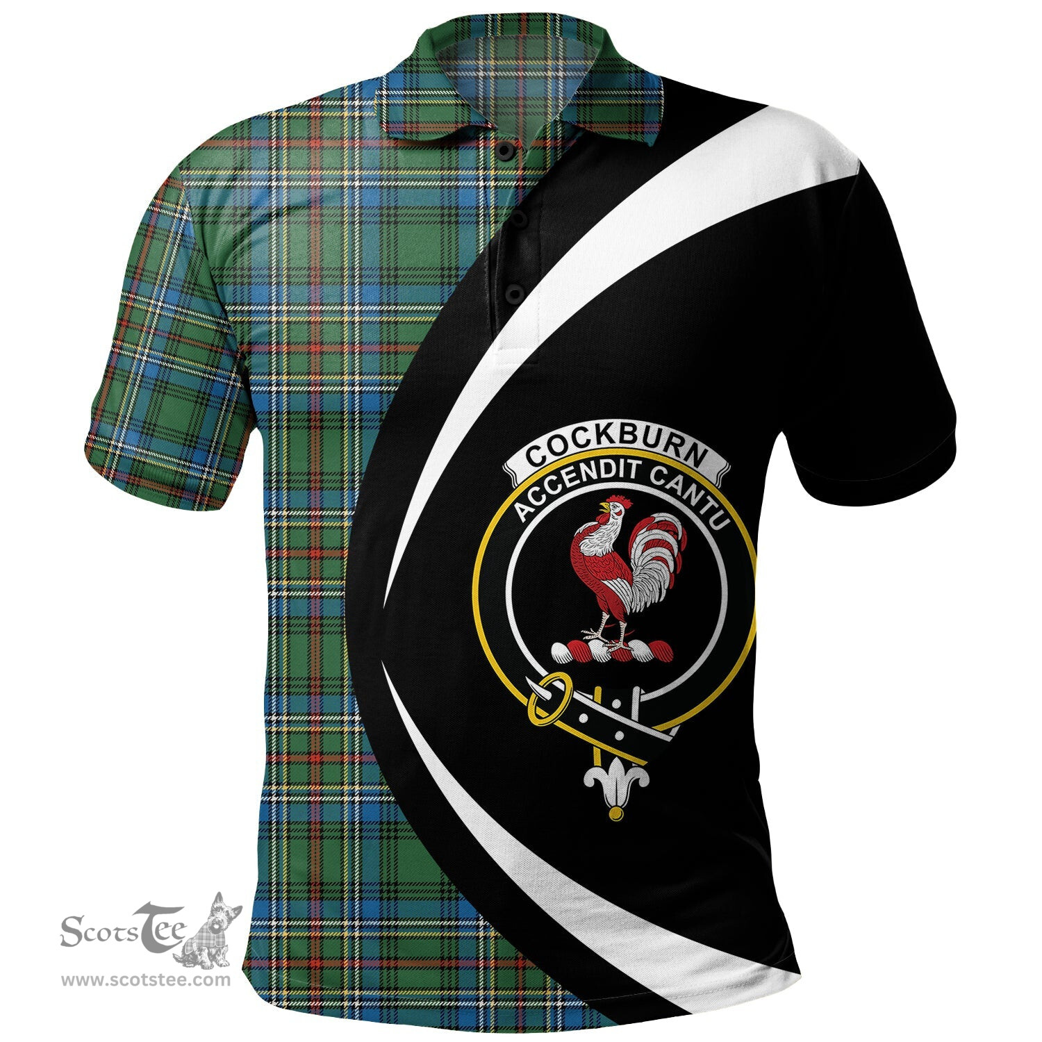 ScotsTee Shop Scottish Cockburn (Coburn) Ancient Clan Crest Personalized Tartan Polo Shirt Circle Style Back Shirt with Your Text