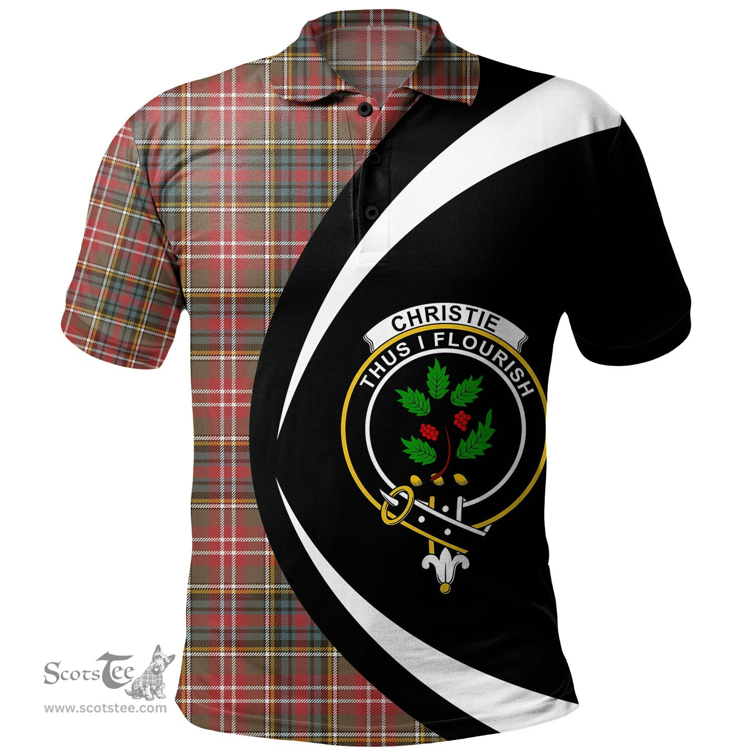 ScotsTee Shop Scottish Christie Weathered Clan Crest Personalized Tartan Polo Shirt Circle Style Back Shirt with Your Text