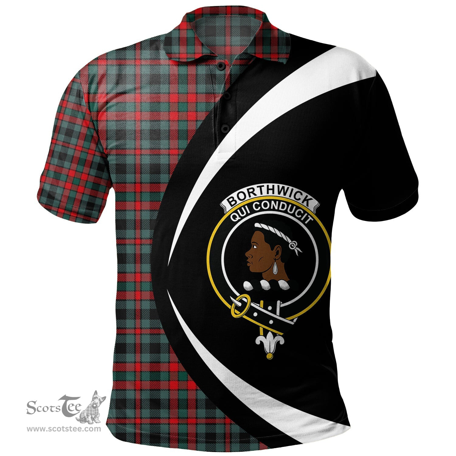 ScotsTee Shop Scottish Borthwick Modern Clan Crest Personalized Tartan Polo Shirt Circle Style Back Shirt with Your Text