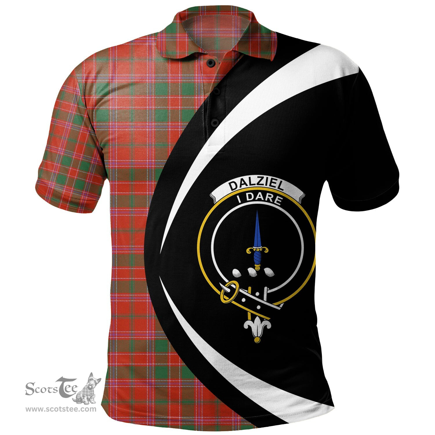 ScotsTee Shop Scottish Dalziel Ancient Clan Crest Personalized Tartan Polo Shirt Circle Style Back Shirt with Your Text