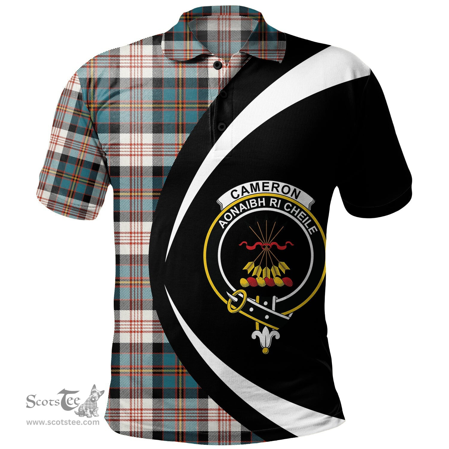 ScotsTee Shop Scottish Cameron of Erracht Dress Ancient 2 Clan Crest Personalized Tartan Polo Shirt Circle Style Back Shirt with Your Text
