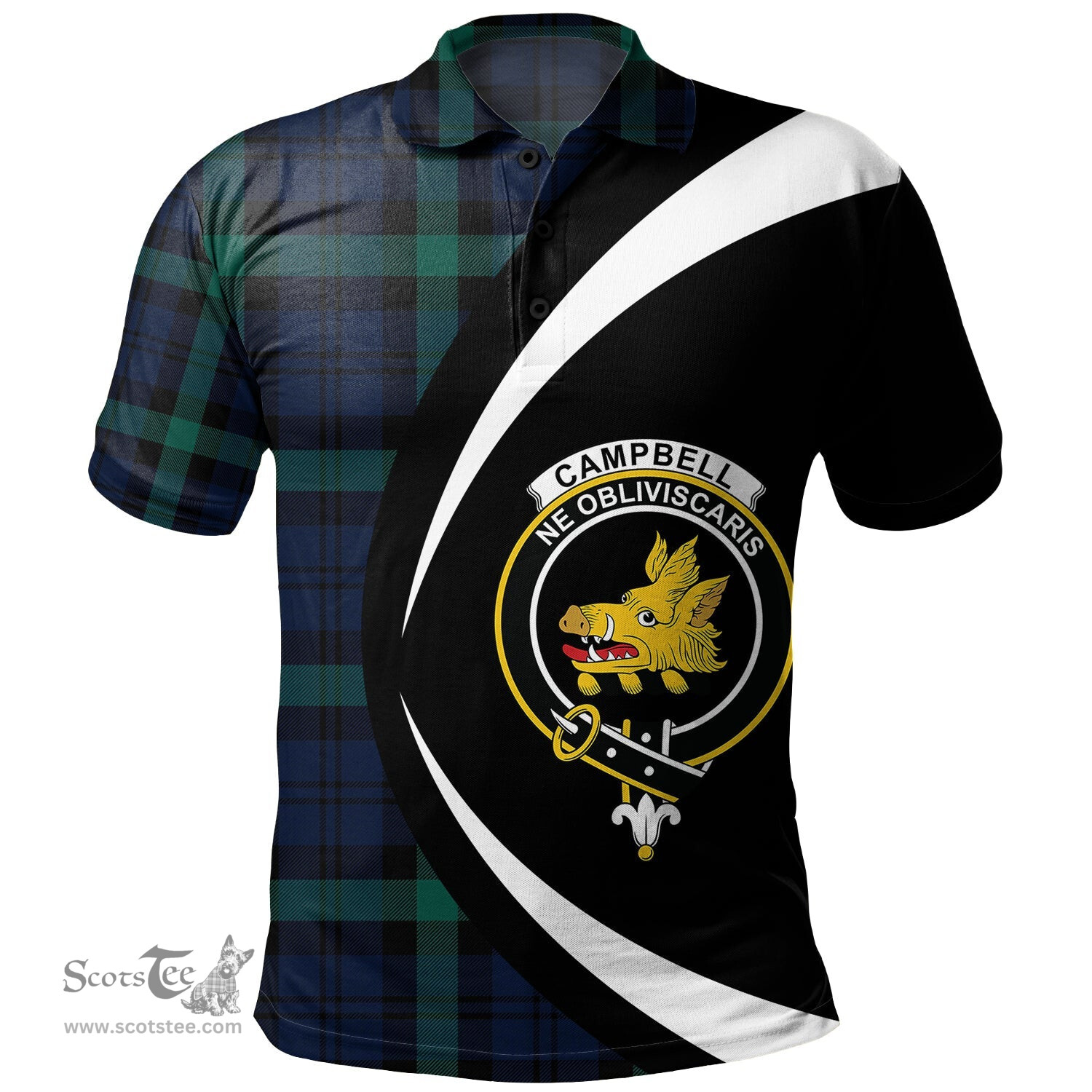 ScotsTee Shop Scottish Campbell of Glenlyon Modern 2 Clan Crest Personalized Tartan Polo Shirt Circle Style Back Shirt with Your Text