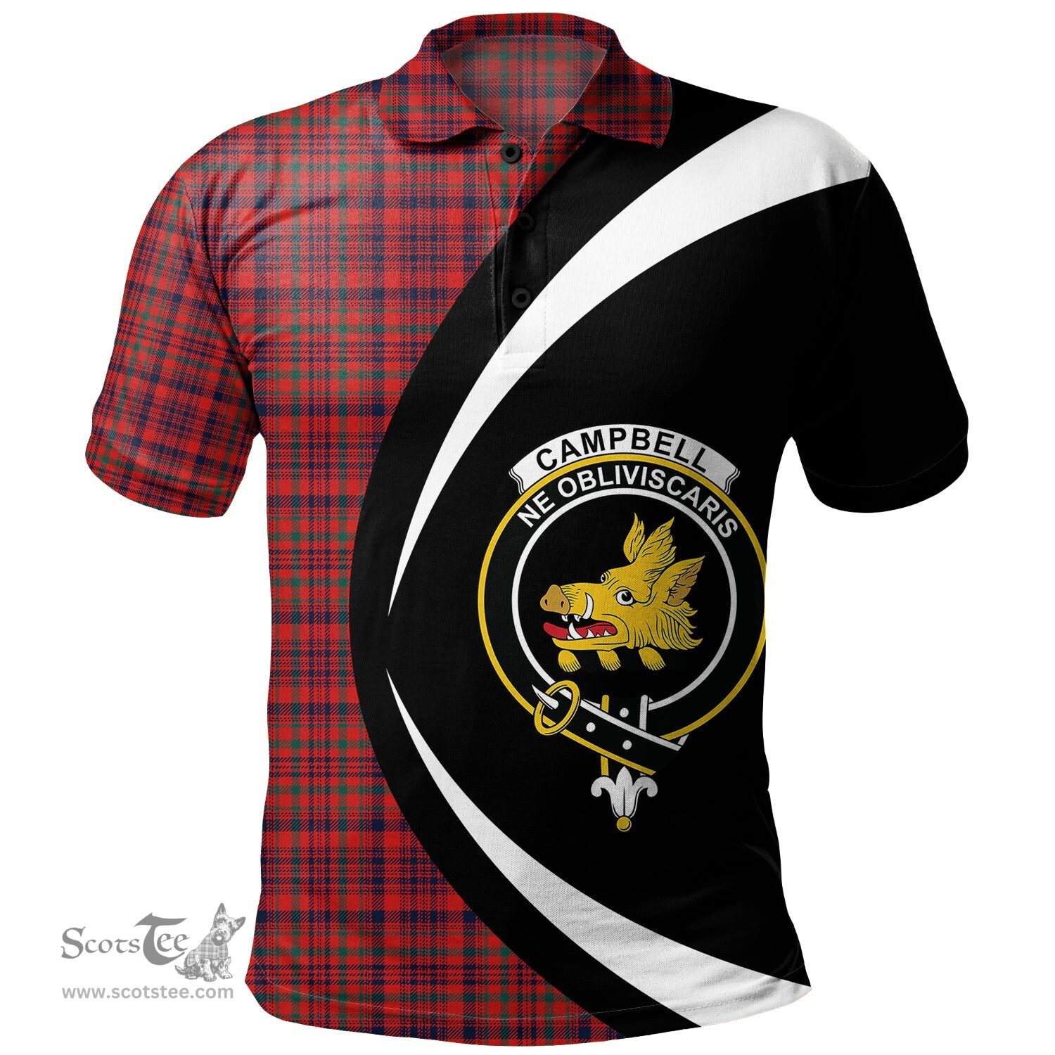 ScotsTee Shop Scottish Campbell of Loudon Plaid Modern 2 Clan Crest Personalized Tartan Polo Shirt Circle Style Back Shirt with Your Text