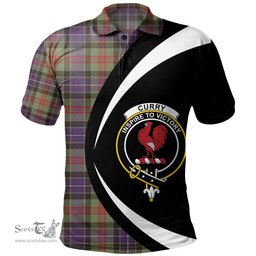 ScotsTee Shop Scottish Curry (Currie) Weathered Clan Crest Personalized Tartan Polo Shirt Circle Style Back Shirt with Your Text