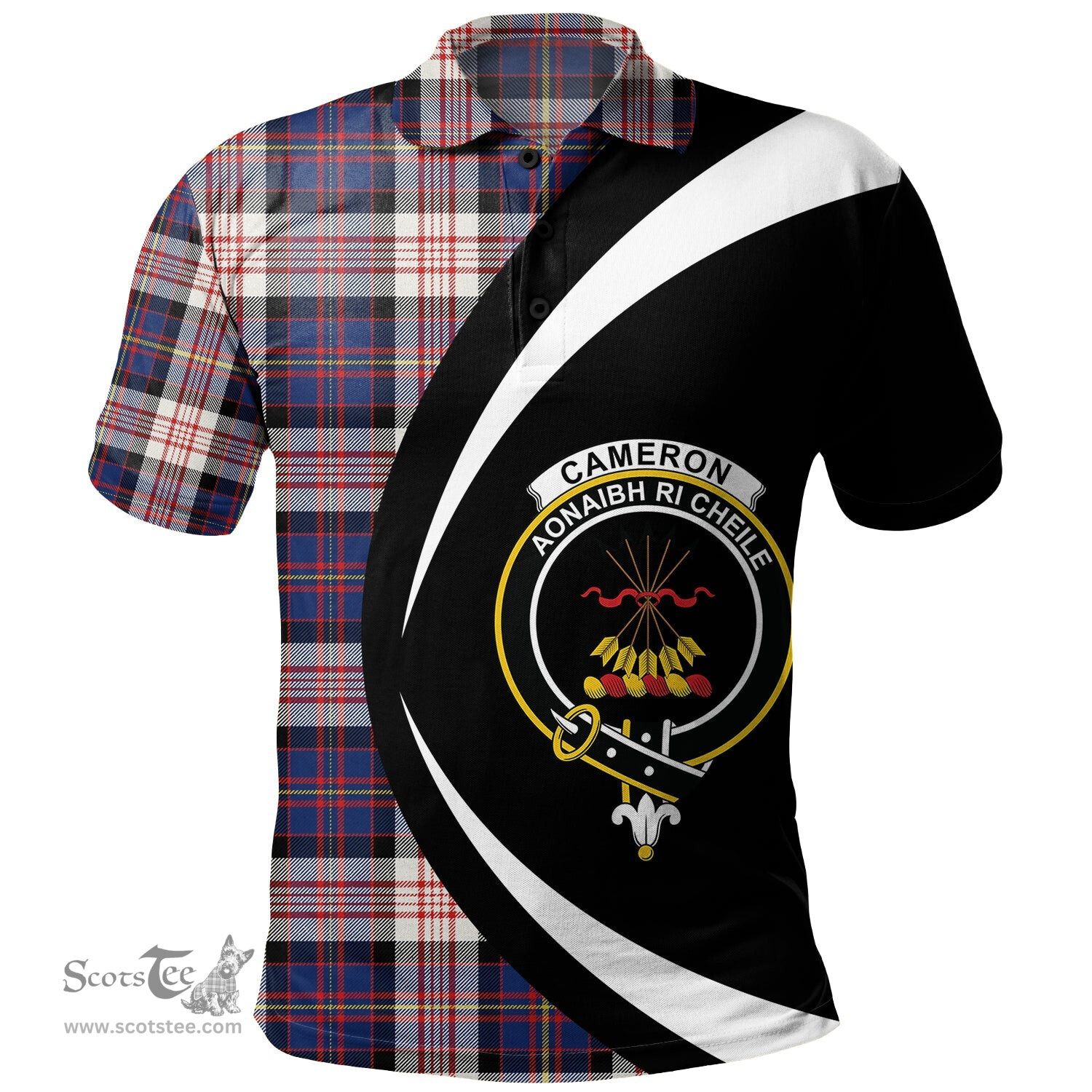 ScotsTee Shop Scottish Cameron of Erracht Dress #2 Modern 2 Clan Crest Personalized Tartan Polo Shirt Circle Style Back Shirt with Your Text
