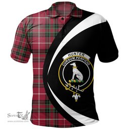 ScotsTee Shop Scottish Hunter of Bute (Hunter Maroon) Modern Clan Crest Personalized Tartan Polo Shirt Circle Style Back Shirt with Your Text