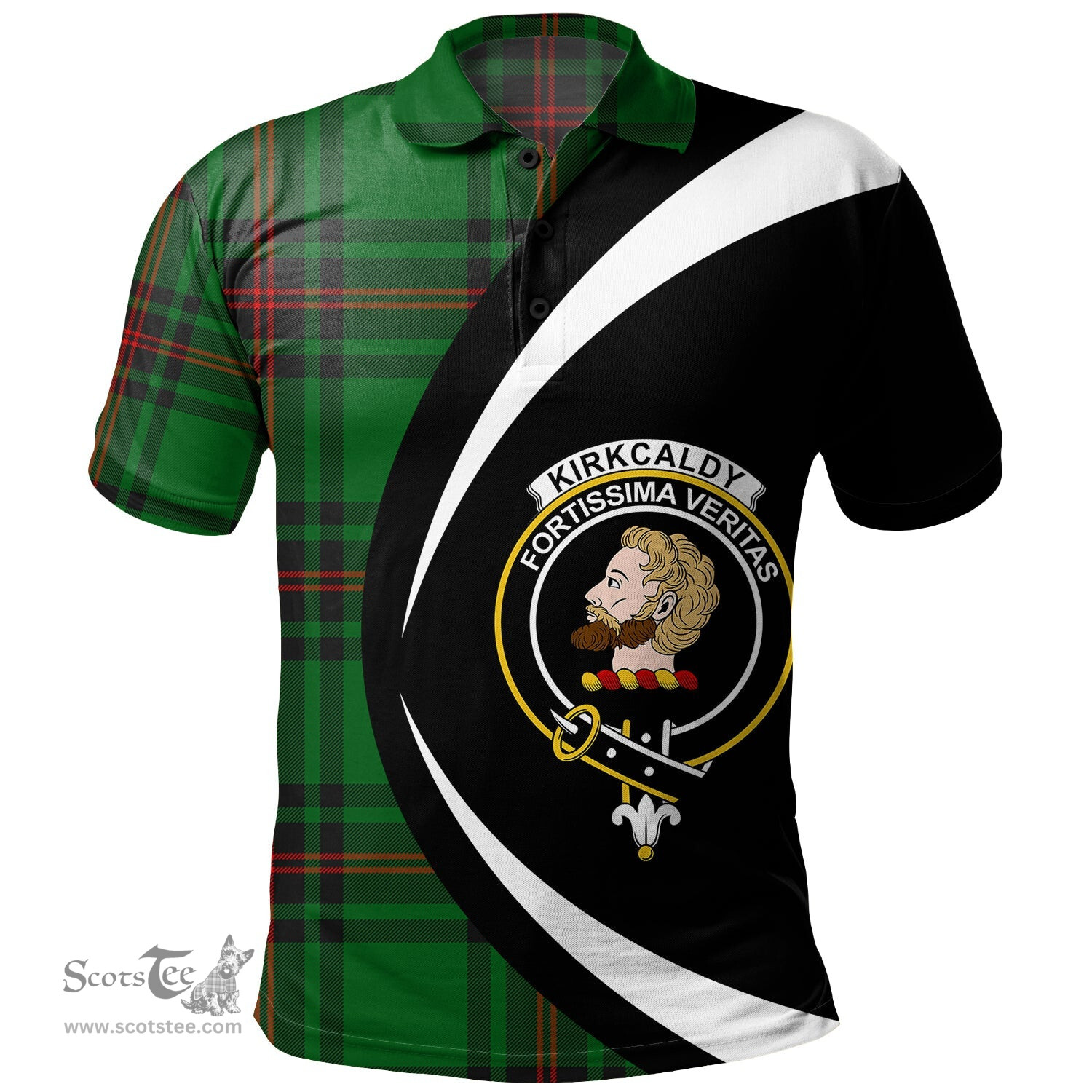 ScotsTee Shop Scottish Kirkcaldy Clan Crest Personalized Tartan Polo Shirt Circle Style Back Shirt with Your Text