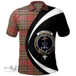 ScotsTee Shop Scottish Gillespie Weathered Clan Crest Personalized Tartan Polo Shirt Circle Style Back Shirt with Your Text