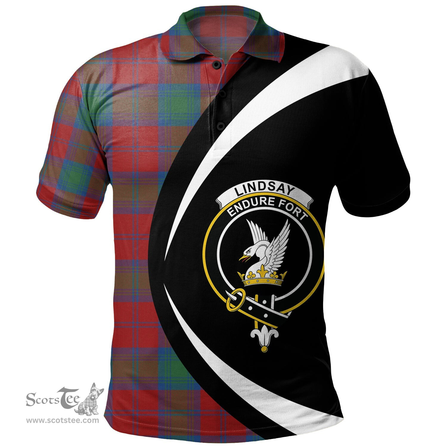 ScotsTee Shop Scottish Lindsay Modern Clan Crest Personalized Tartan Polo Shirt Circle Style Back Shirt with Your Text