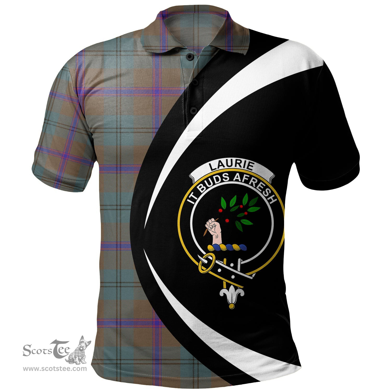 ScotsTee Shop Scottish Laurie Weathered Clan Crest Personalized Tartan Polo Shirt Circle Style Back Shirt with Your Text