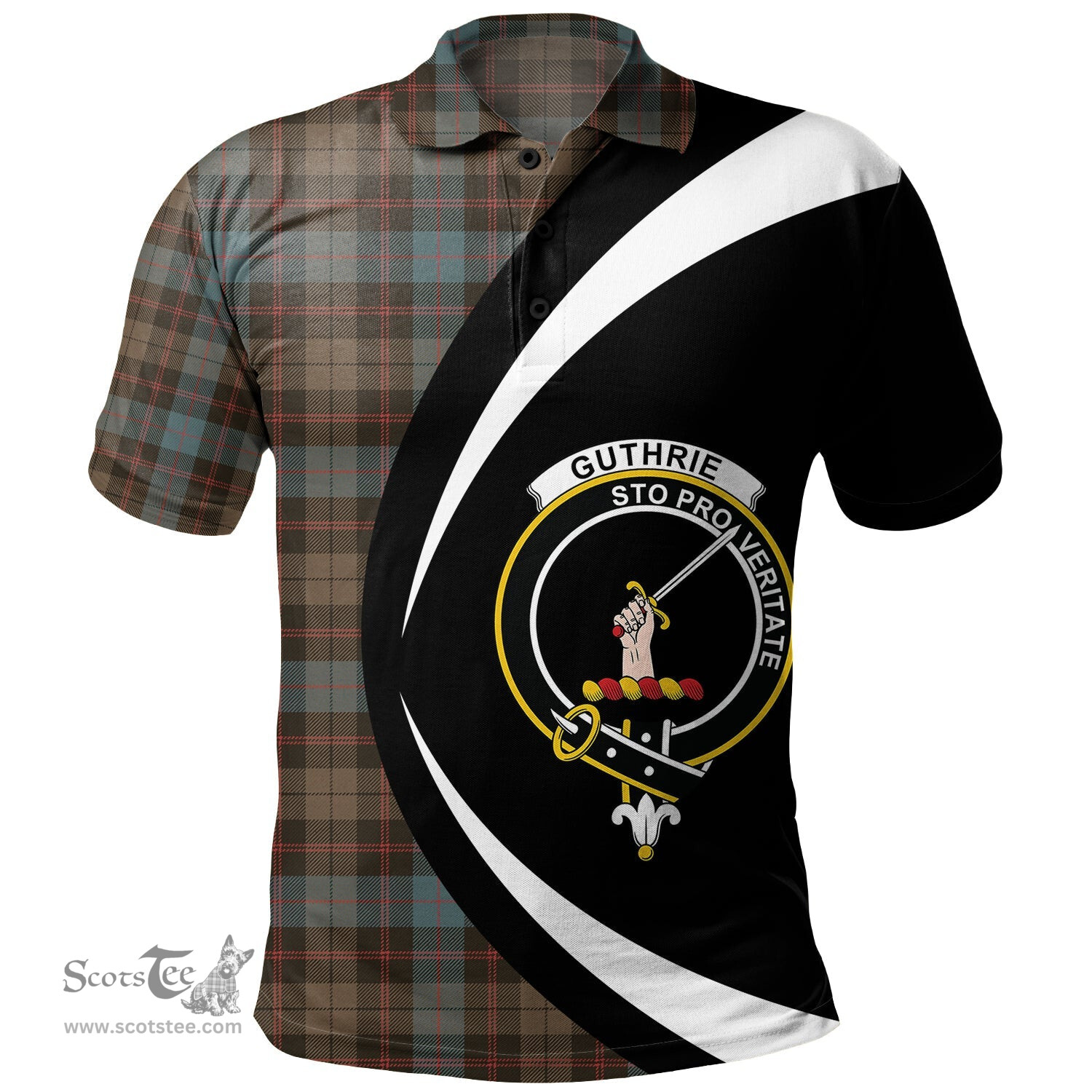 ScotsTee Shop Scottish Guthrie Weathered Clan Crest Personalized Tartan Polo Shirt Circle Style Back Shirt with Your Text