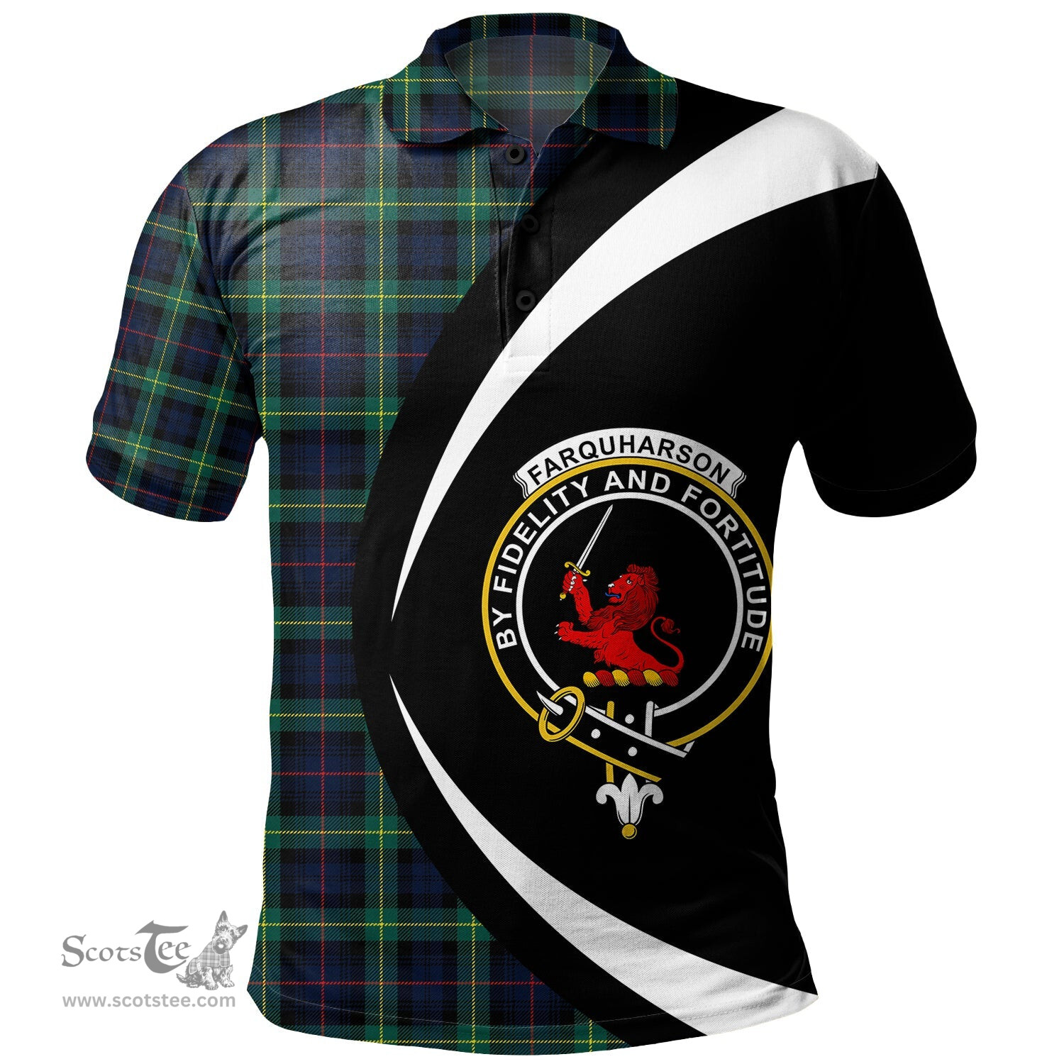 ScotsTee Shop Scottish Farquharson Modern Clan Crest Personalized Tartan Polo Shirt Circle Style Back Shirt with Your Text