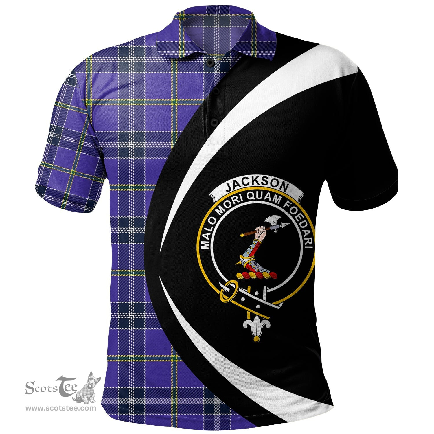 ScotsTee Shop Scottish Jackson Modern Clan Crest Personalized Tartan Polo Shirt Circle Style Back Shirt with Your Text