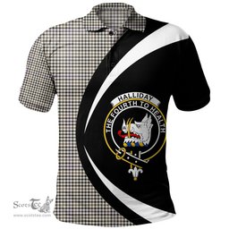ScotsTee Shop Scottish Halliday (Holliday) Weathered Clan Crest Personalized Tartan Polo Shirt Circle Style Back Shirt with Your Text