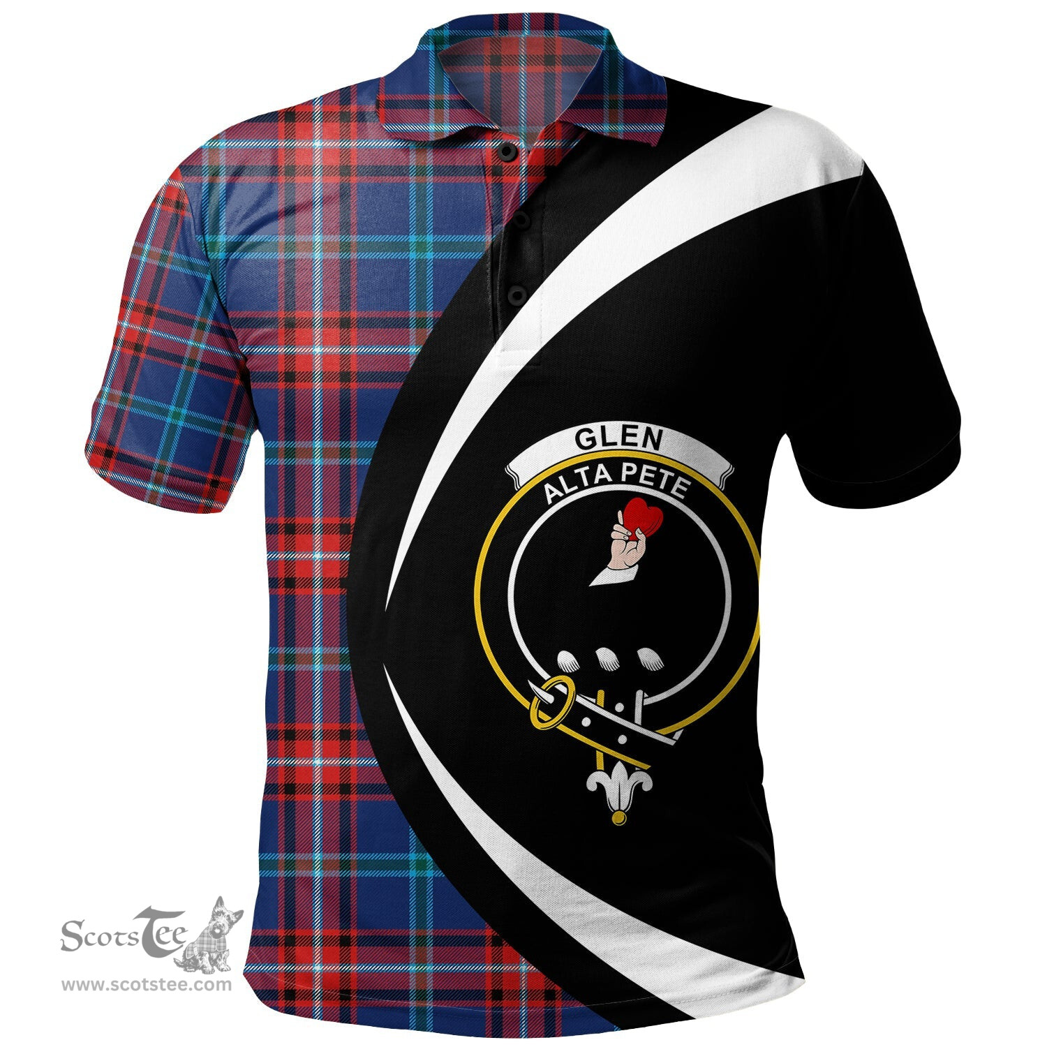 ScotsTee Shop Scottish Glenn Modern Clan Crest Personalized Tartan Polo Shirt Circle Style Back Shirt with Your Text