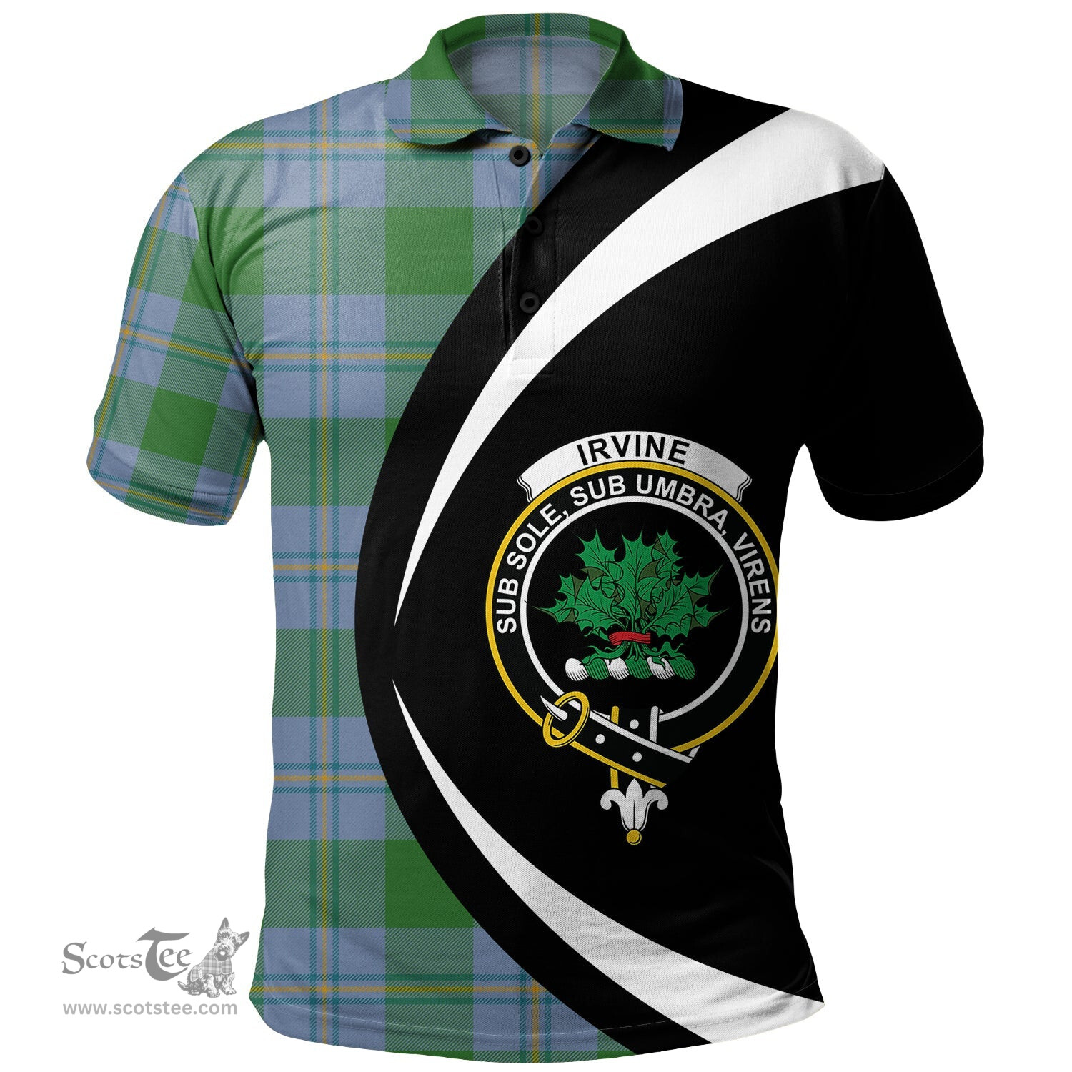 ScotsTee Shop Scottish Irvine of Bonshaw Ancient Clan Crest Personalized Tartan Polo Shirt Circle Style Back Shirt with Your Text