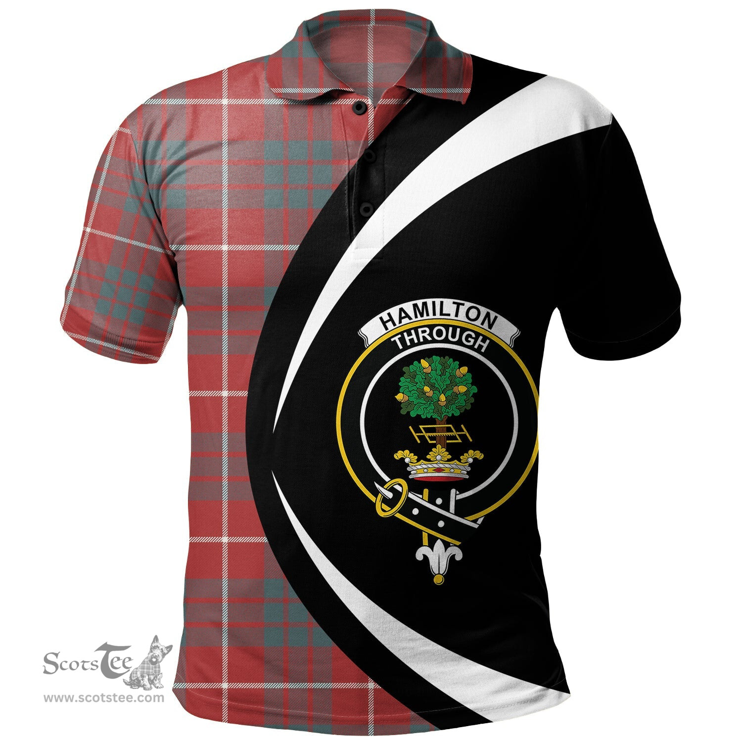 ScotsTee Shop Scottish Hamilton Weathered Clan Crest Personalized Tartan Polo Shirt Circle Style Back Shirt with Your Text