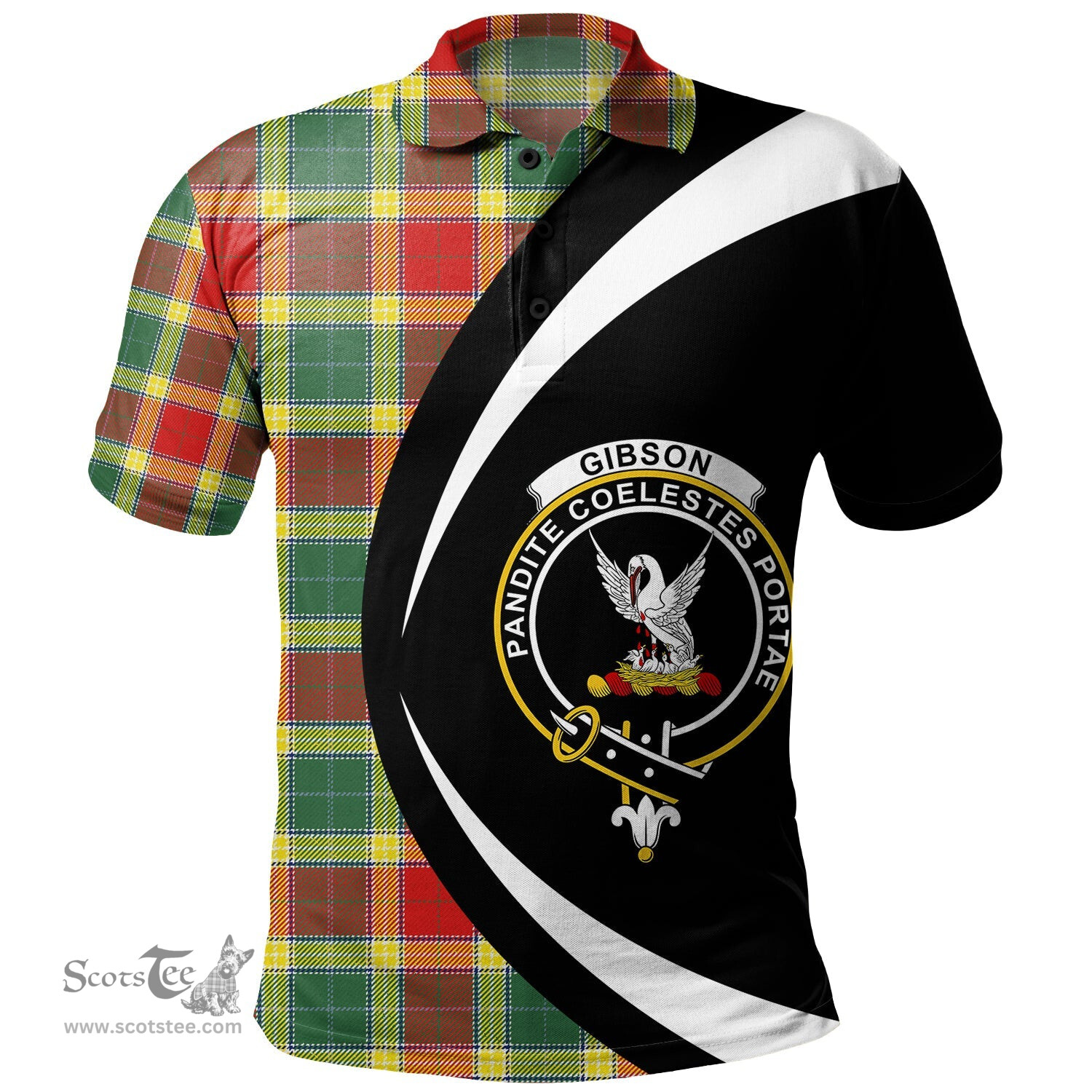 ScotsTee Shop Scottish Gibson (Gibbs) Modern Clan Crest Personalized Tartan Polo Shirt Circle Style Back Shirt with Your Text