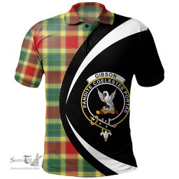 ScotsTee Shop Scottish Gibson (Gibbs) Modern Clan Crest Personalized Tartan Polo Shirt Circle Style Back Shirt with Your Text