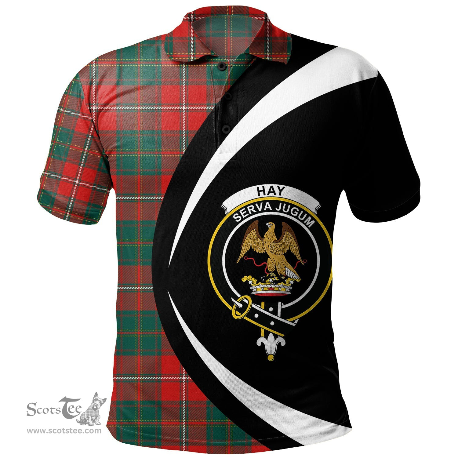 ScotsTee Shop Scottish Hay Modern Clan Crest Personalized Tartan Polo Shirt Circle Style Back Shirt with Your Text