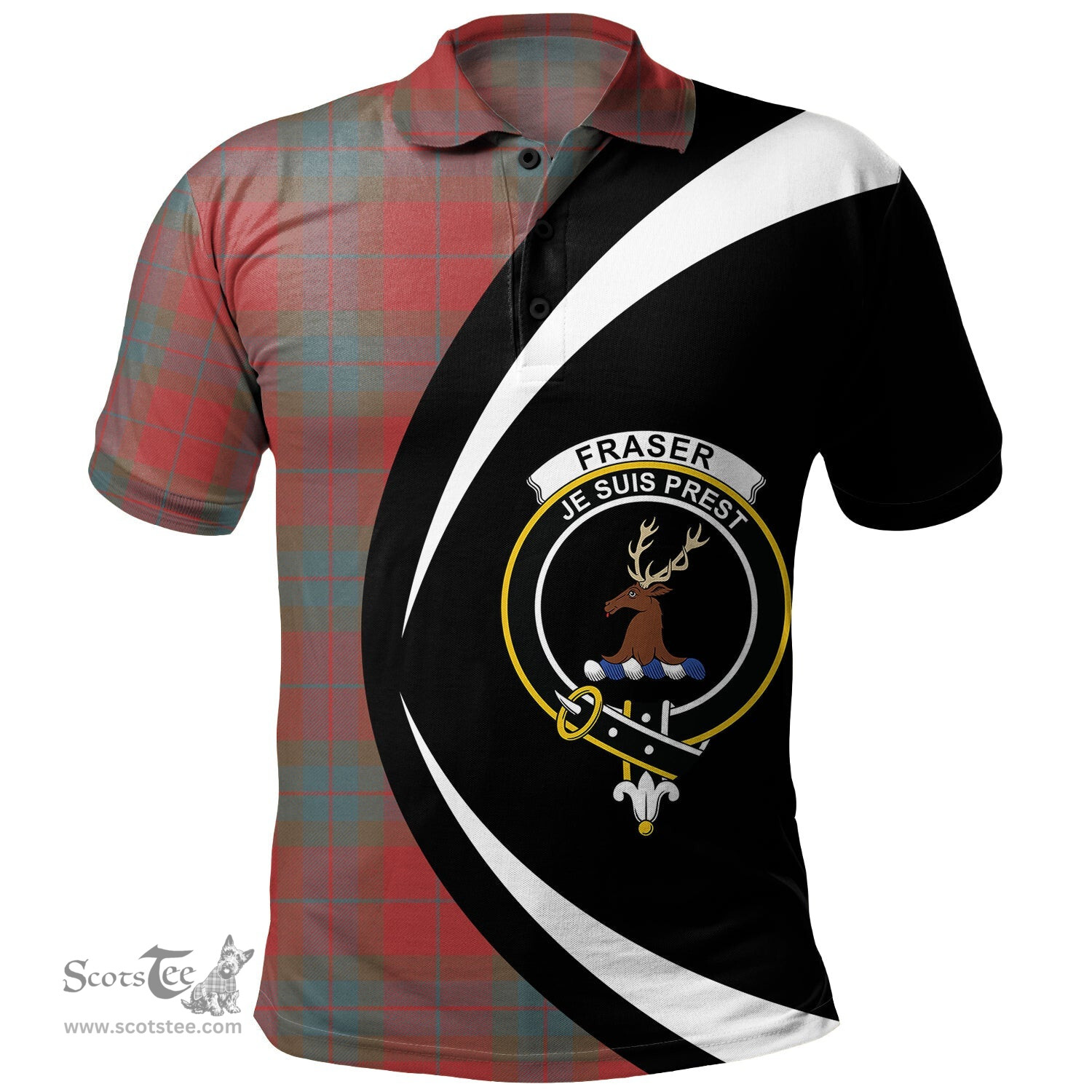 ScotsTee Shop Scottish Fraser of Boblainy Hugh Weathered Clan Crest Personalized Tartan Polo Shirt Circle Style Back Shirt with Your Text