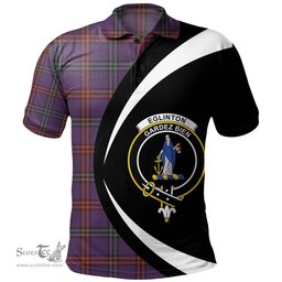 ScotsTee Shop Scottish Eglinton District (Montgomery of Ayrshire) Weathered Clan Crest Personalized Tartan Polo Shirt Circle Style Back Shirt with Your Text