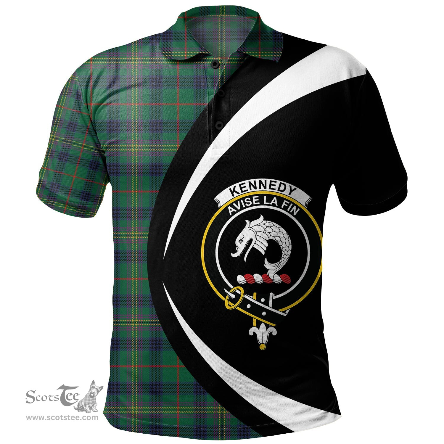ScotsTee Shop Scottish Kennedy Modern Clan Crest Personalized Tartan Polo Shirt Circle Style Back Shirt with Your Text