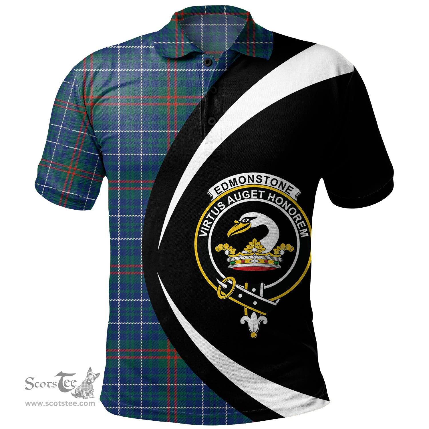 ScotsTee Shop Scottish Edmonstone Modern Clan Crest Personalized Tartan Polo Shirt Circle Style Back Shirt with Your Text