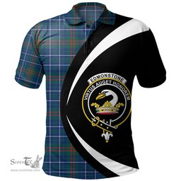 ScotsTee Shop Scottish Edmonstone Modern Clan Crest Personalized Tartan Polo Shirt Circle Style Back Shirt with Your Text