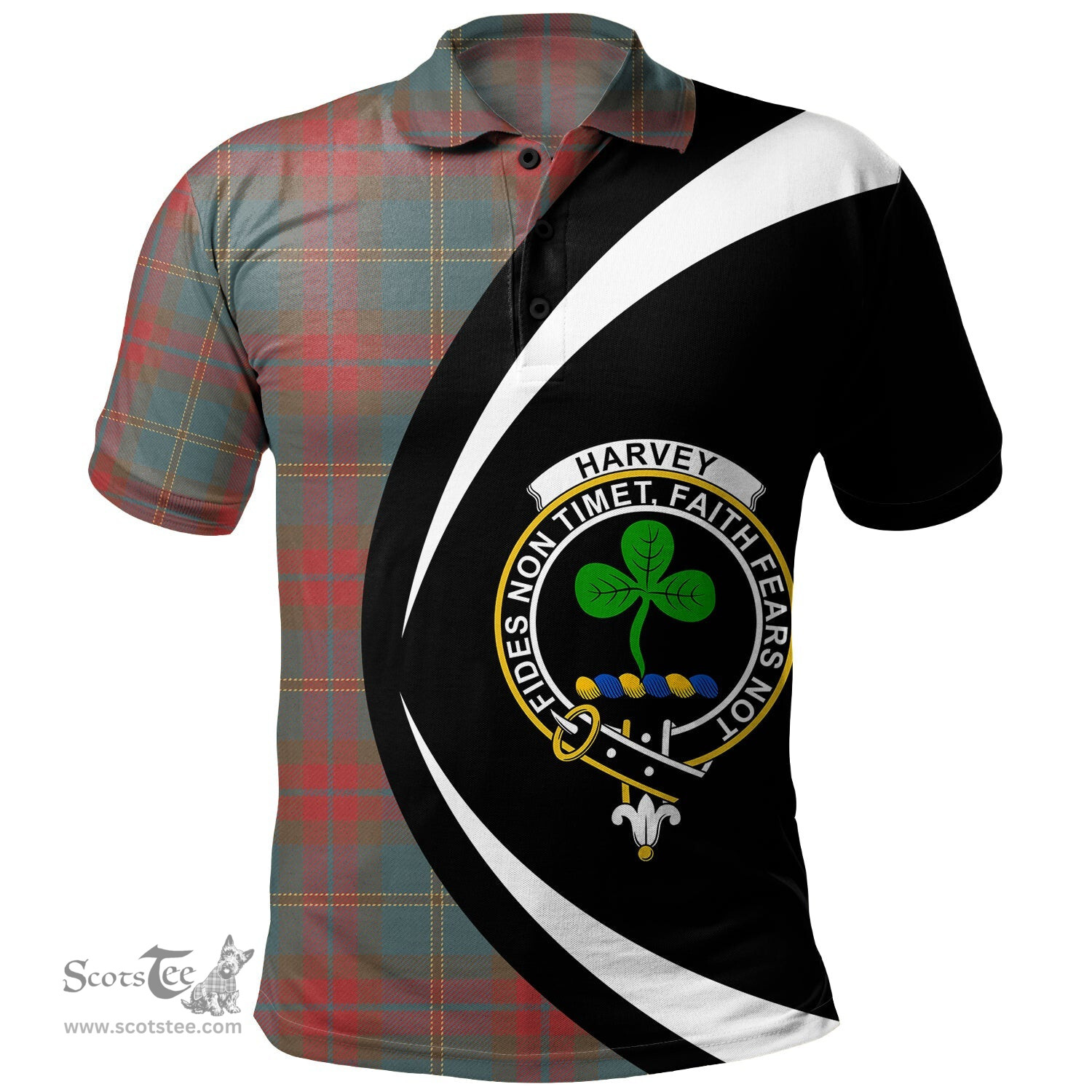 ScotsTee Shop Scottish Harvey Weathered Clan Crest Personalized Tartan Polo Shirt Circle Style Back Shirt with Your Text