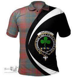 ScotsTee Shop Scottish Harvey Weathered Clan Crest Personalized Tartan Polo Shirt Circle Style Back Shirt with Your Text