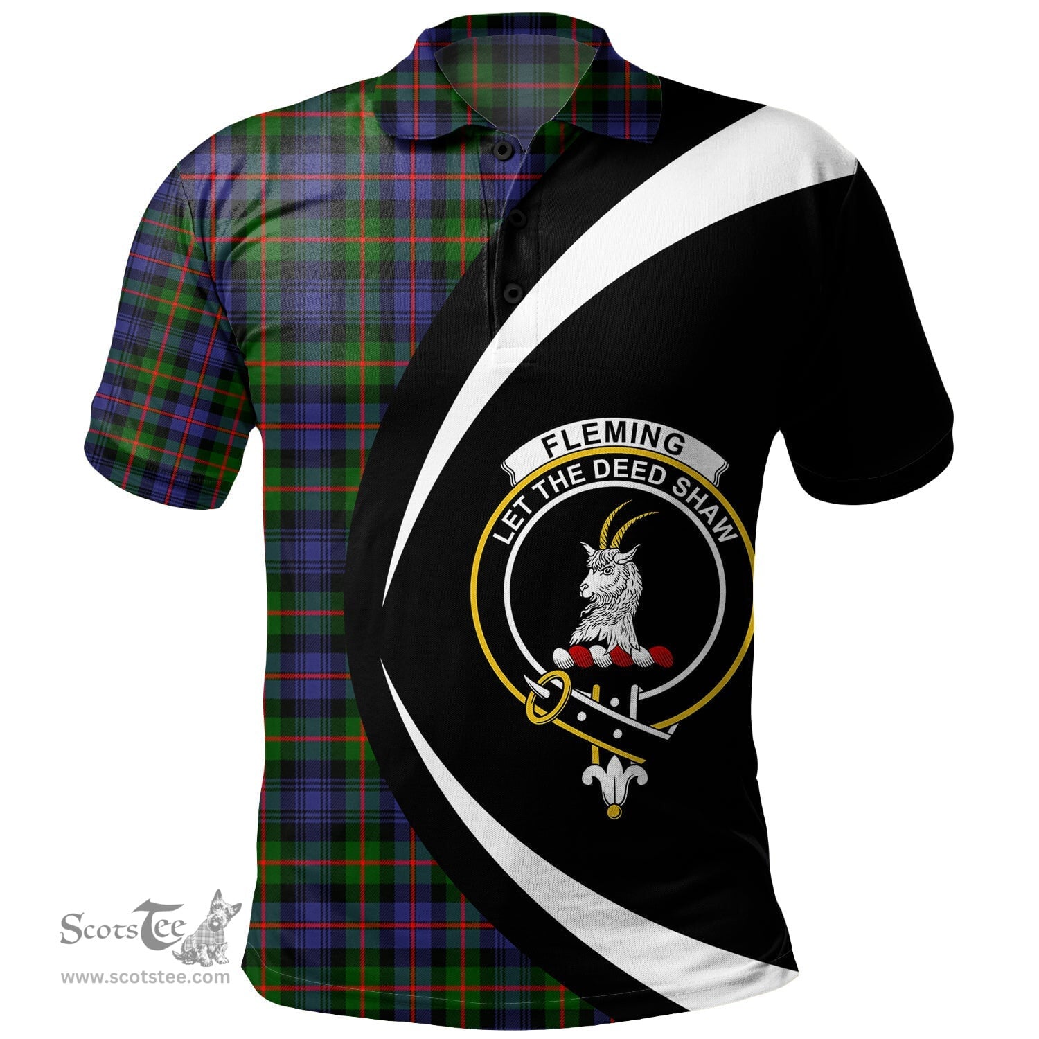 ScotsTee Shop Scottish Fleming Clan Crest Personalized Tartan Polo Shirt Circle Style Back Shirt with Your Text