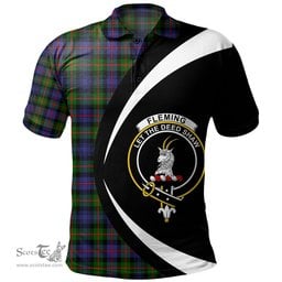 ScotsTee Shop Scottish Fleming Clan Crest Personalized Tartan Polo Shirt Circle Style Back Shirt with Your Text