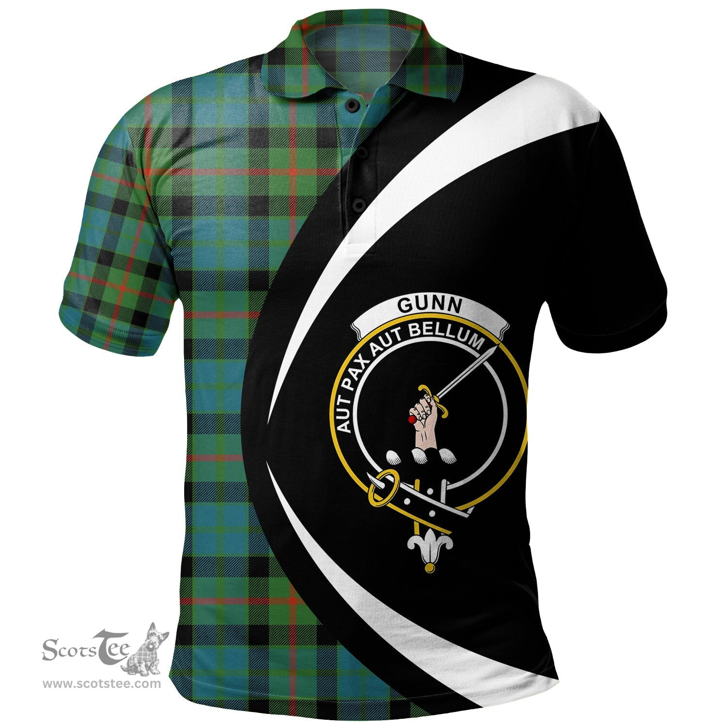 ScotsTee Shop Scottish Gunn Ancient Clan Crest Personalized Tartan Polo Shirt Circle Style Back Shirt with Your Text