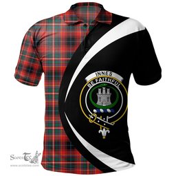 ScotsTee Shop Scottish Innes Red Modern Clan Crest Personalized Tartan Polo Shirt Circle Style Back Shirt with Your Text
