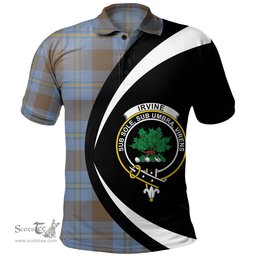 ScotsTee Shop Scottish Irvine of Bonshaw Weathered Clan Crest Personalized Tartan Polo Shirt Circle Style Back Shirt with Your Text