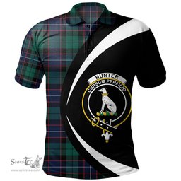 ScotsTee Shop Scottish Hunter Modern Clan Crest Personalized Tartan Polo Shirt Circle Style Back Shirt with Your Text