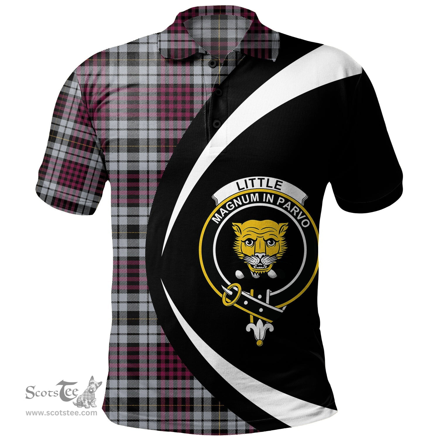 ScotsTee Shop Scottish Little Dress Modern Clan Crest Personalized Tartan Polo Shirt Circle Style Back Shirt with Your Text