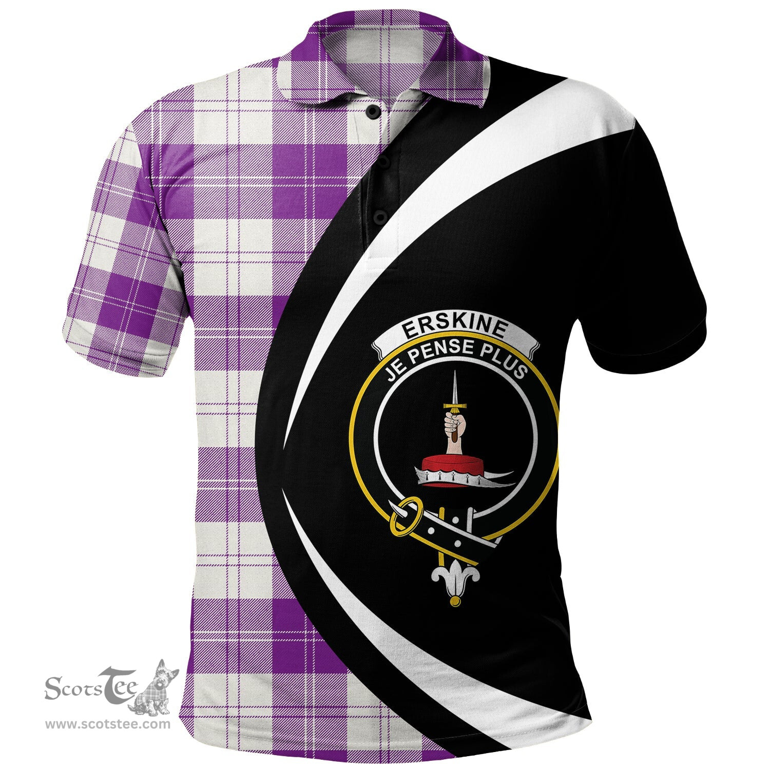 ScotsTee Shop Scottish Erskine Purple Clan Crest Personalized Tartan Polo Shirt Circle Style Back Shirt with Your Text
