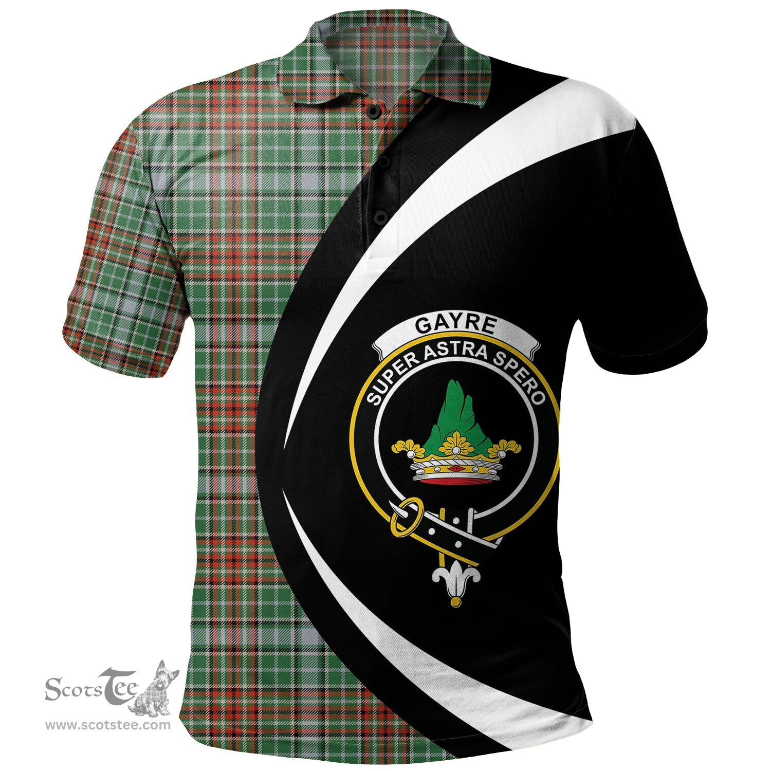 ScotsTee Shop Scottish Gayre Ancient Clan Crest Personalized Tartan Polo Shirt Circle Style Back Shirt with Your Text