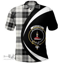 ScotsTee Shop Scottish Erskine Black & White Clan Crest Personalized Tartan Polo Shirt Circle Style Back Shirt with Your Text