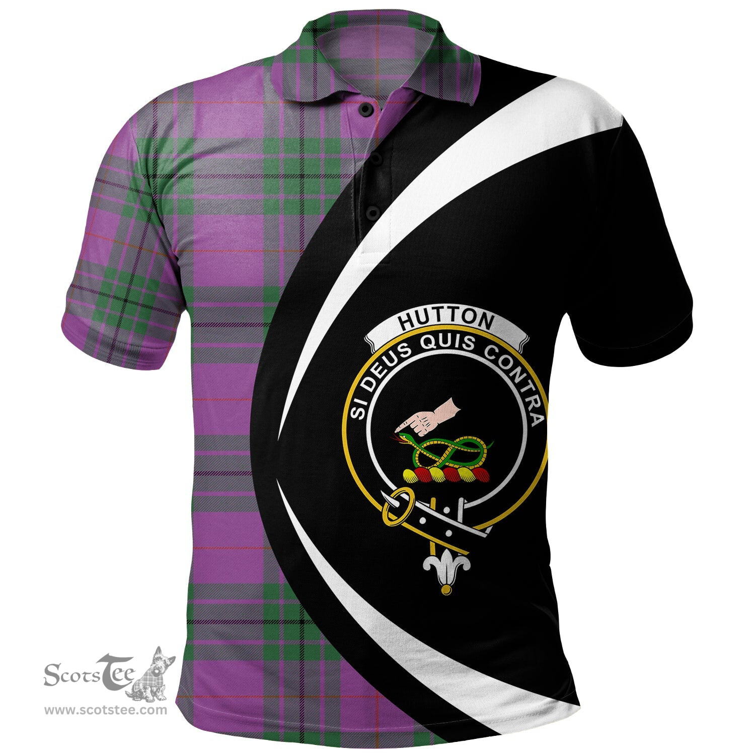 ScotsTee Shop Scottish Hutton Ancient Clan Crest Personalized Tartan Polo Shirt Circle Style Back Shirt with Your Text