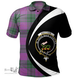 ScotsTee Shop Scottish Hutton Ancient Clan Crest Personalized Tartan Polo Shirt Circle Style Back Shirt with Your Text