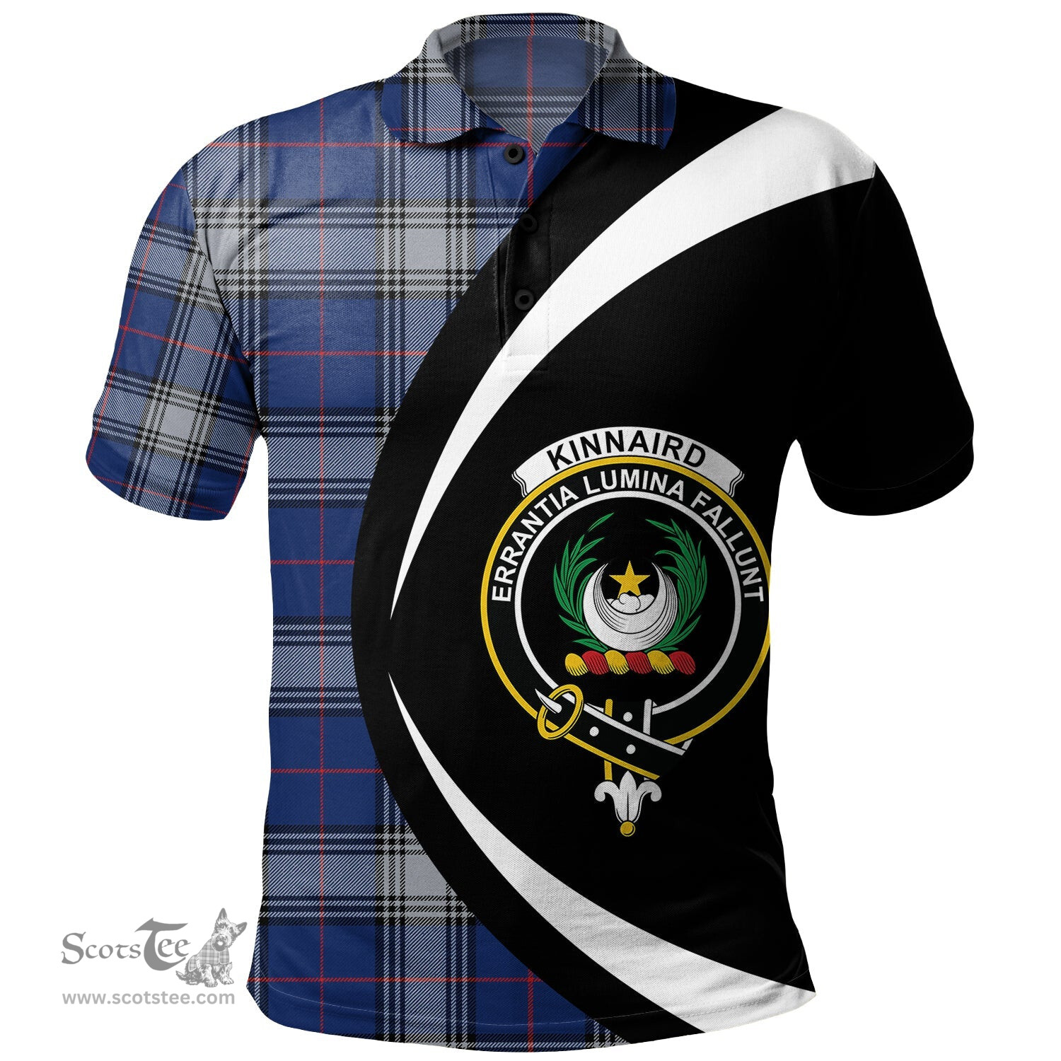 ScotsTee Shop Scottish Kinnaird Modern Clan Crest Personalized Tartan Polo Shirt Circle Style Back Shirt with Your Text
