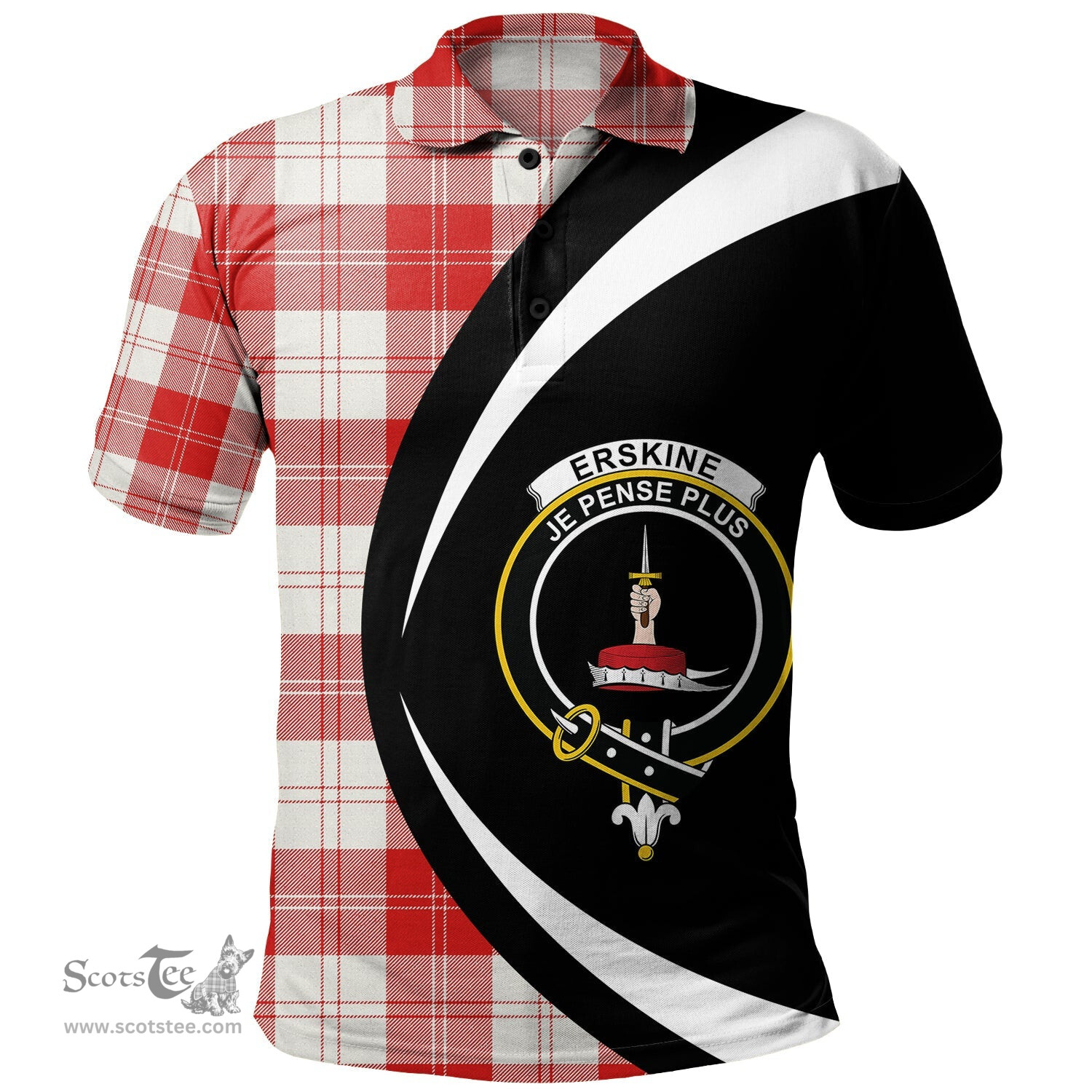 ScotsTee Shop Scottish Erskine Red Clan Crest Personalized Tartan Polo Shirt Circle Style Back Shirt with Your Text